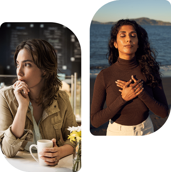 Two women in different settings.